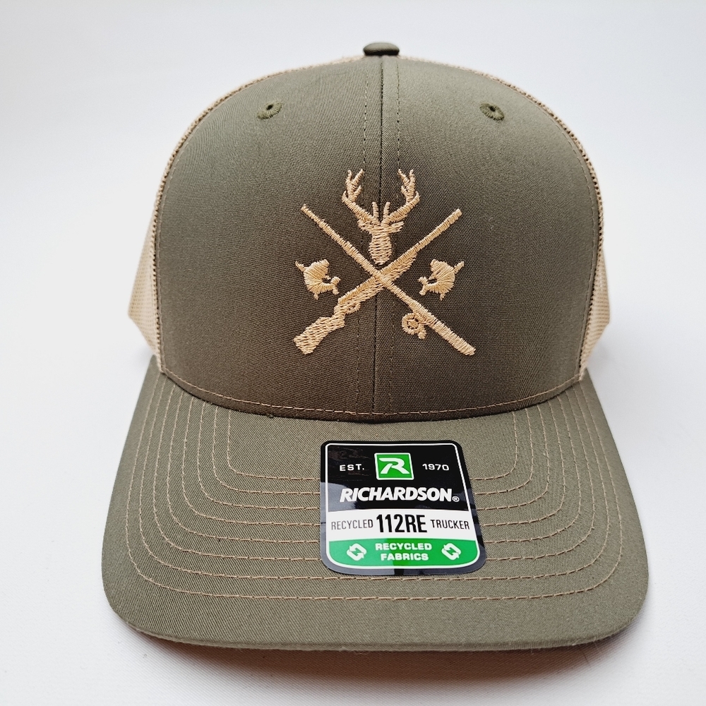 Deer Hunting Fishing Guns Richardson 112 Trucker Mesh Snapback Cap Hat Loden/Tan